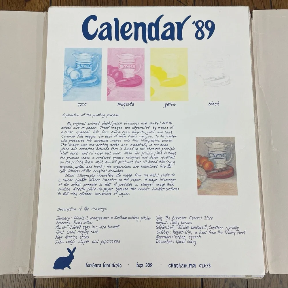 1989 Barbara Ford Doyle CALENDAR BOOK Chatham MA Lithograph Drawing Art Read